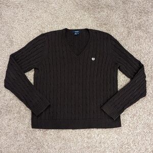 Chaps women's chocolate dark brown thick cable knit v-neck sweater